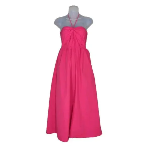 XIRENA Adilyn Halter Midi Dress in Tulip Pink Smocked Back Cotton Women's Medium